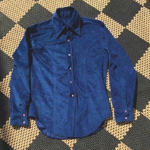 VTG Mens Navy Velvet Snap Up Shirt